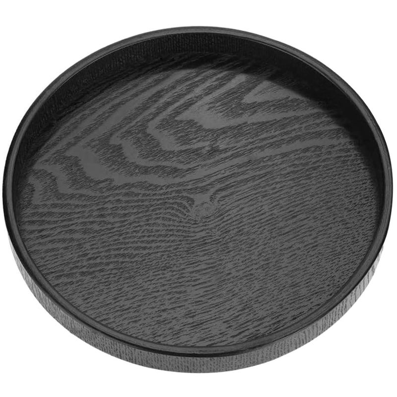 River Round Wood Serving Tray, Solid Wooden Decorative Tray Non-Slip Tea Coffee Table Tray Snack Plate Food Meals Serving Tray with Raised Edges for Home Decor Kitchen Restaurant (8.2inch, Black) - Image 1